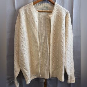 Vintage LL Bean Wool Cable Knit  Cardigan Sweater light weight 80s 90s sz 46 XL